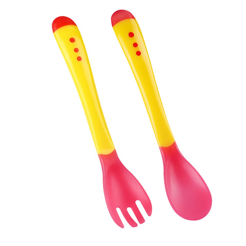 Set linguriță și furculiță pentru bebeluși- sensibil la temperatură, Yellow