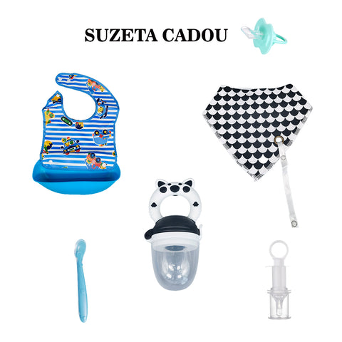 Set pentru bebelusi, albastru cu negru, 5 piese