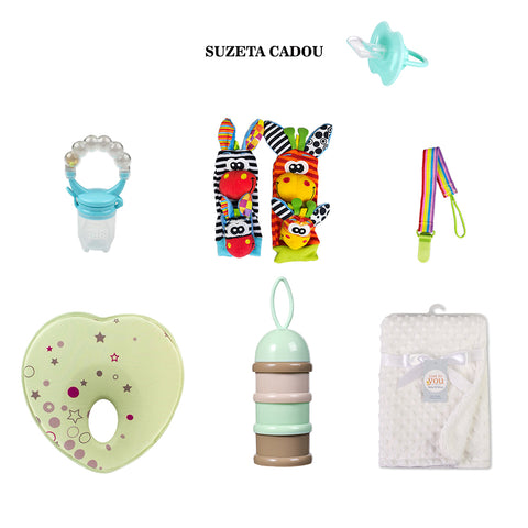 Set pentru bebelusi, 6 piese si suzeta verde cadou