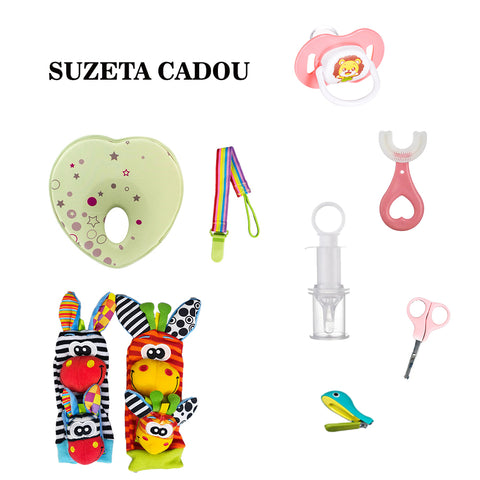 Set de ingrijire, 7 piese cu suzeta roz cadou