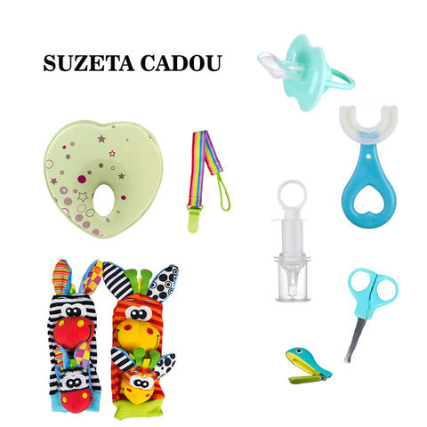 Set de ingrijire, 7 piese cu suzeta verde cadou