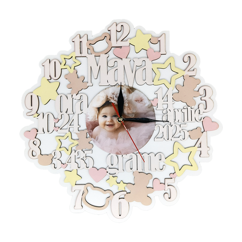 Ceas personalizabil, roz, 30 cm