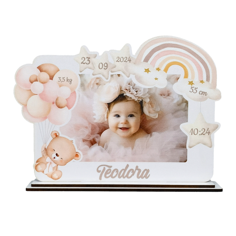 Rama foto pentru nou nascuti, roz, 19*13 cm