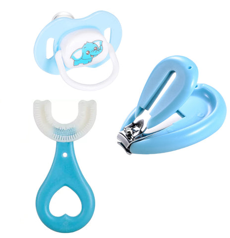 Set îngrijire bebeluși 3 în 1 - unghieră, periuță de dinți și suzetă, albastru
