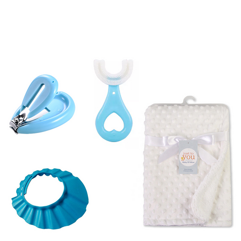 Set de baie pentru bebeluși, albastru-alb