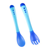 Set linguriță și furculiță pentru bebeluși- sensibil la temperatură, Aqua
