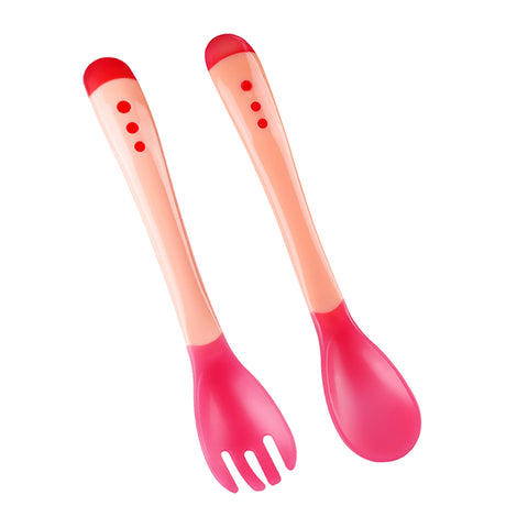 Set linguriță și furculiță pentru bebeluși- sensibil la temperatură, Light Salmon
